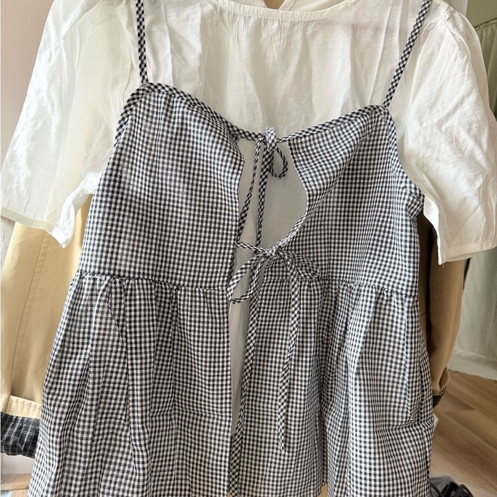 Women’s Linen Plaid Cami Tank Top Two Piece Set Sweet Spring Summer Outfit